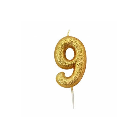 Glitter Number 9 Candle (7cm) - Gold