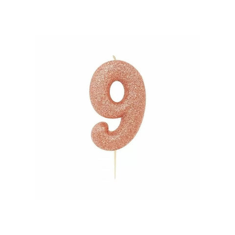 Glitter Number 9 Candle (7cm) - Rose Gold