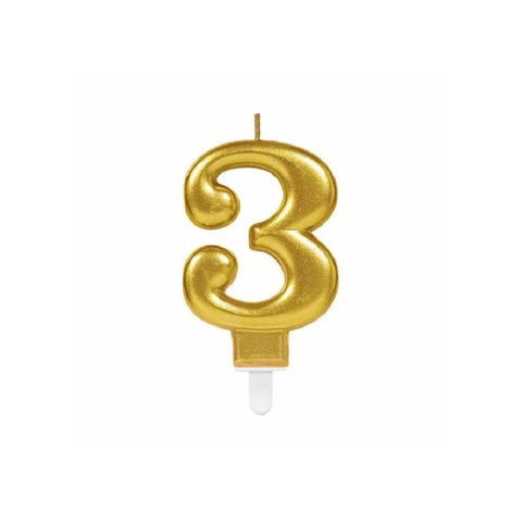 Gold 3 Birthday Candle