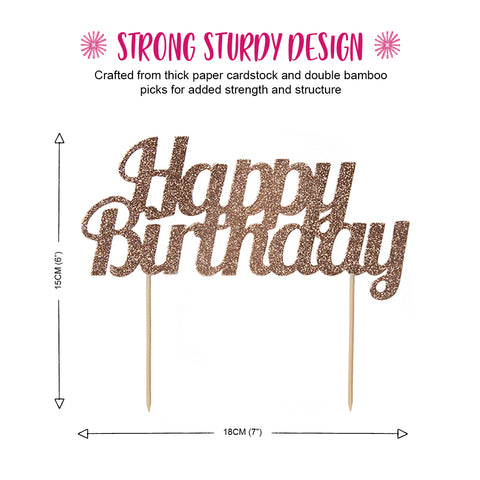 Happy Birthday Double Sided Metallic Cake Topper - Rose Gold