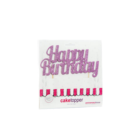 Happy Birthday Double Sided Metallic Cake Topper - Pink