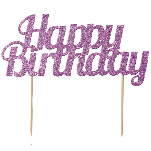 Happy Birthday Double Sided Metallic Cake Topper - Pink