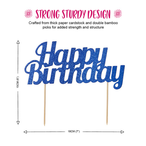 Happy Birthday Double Sided Metallic Cake Topper - Blue