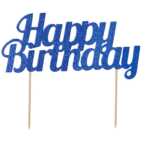 Happy Birthday Double Sided Metallic Cake Topper - Blue