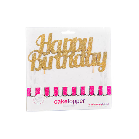 Happy Birthday Double Sided Metallic Cake Topper - Gold