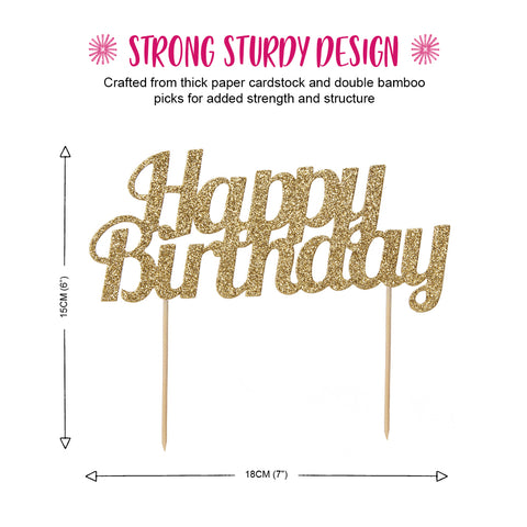 Happy Birthday Double Sided Metallic Cake Topper - Gold