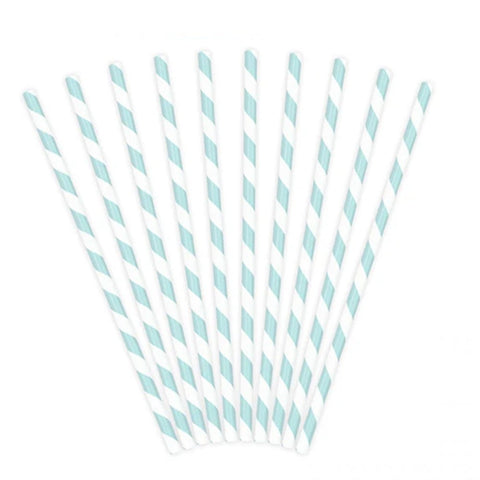 Light Blue and White Striped Paper Straws - 1x10
