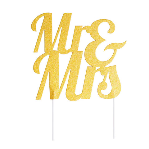Mr & Mrs Cake Gold Glitter Topper