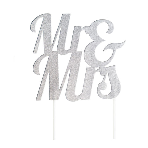 Mr & Mrs Cake Silver Glitter Topper