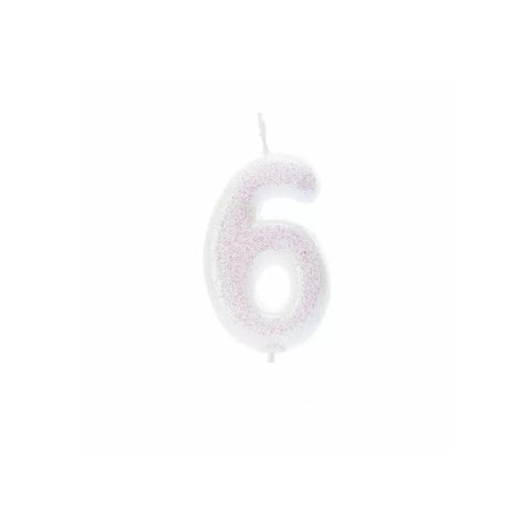 Numeral Moulded Pick Candle - Iridescent White - 6