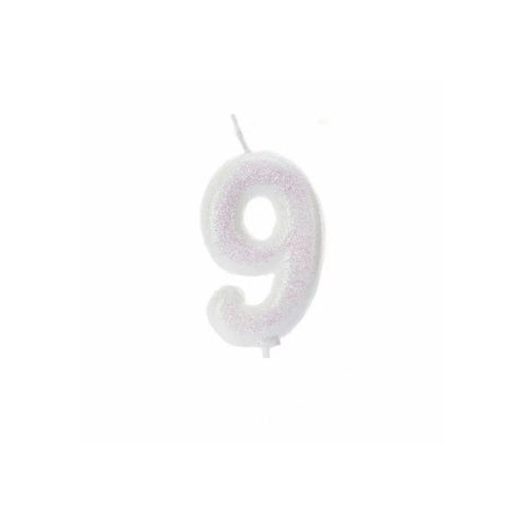 Numeral Moulded Pick Candle - Iridescent White - 9