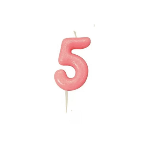 Numeral Moulded Pick Candle - Pink - 5