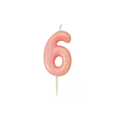 Numeral Moulded Pick Candle - Pink - 6