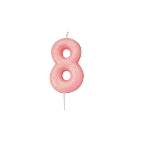 Numeral Moulded Pick Candle - Pink - 8