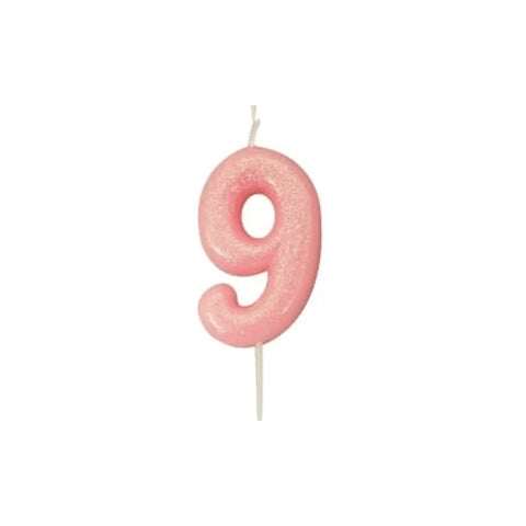 Numeral Moulded Pick Candle - Pink - 9