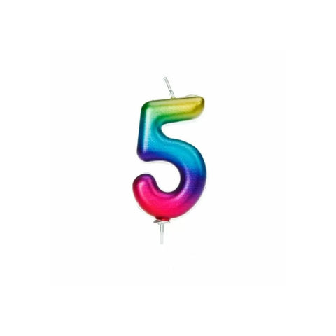 Numeral Moulded Pick Candle - Rainbow - 5
