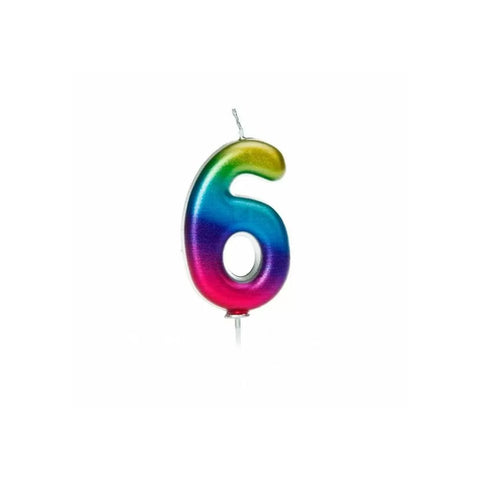 Numeral Moulded Pick Candle - Rainbow - 6