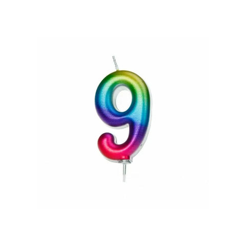 Numeral Moulded Pick Candle - Rainbow - 9