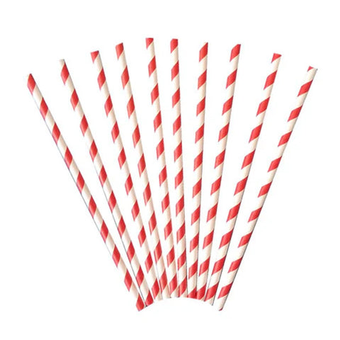 Red and White Stripes Paper Straws - 1x10