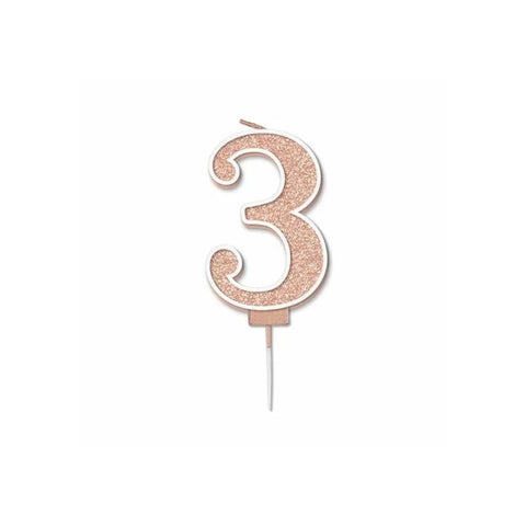 Rose Gold Sparkle Fizz Number Candle - 3