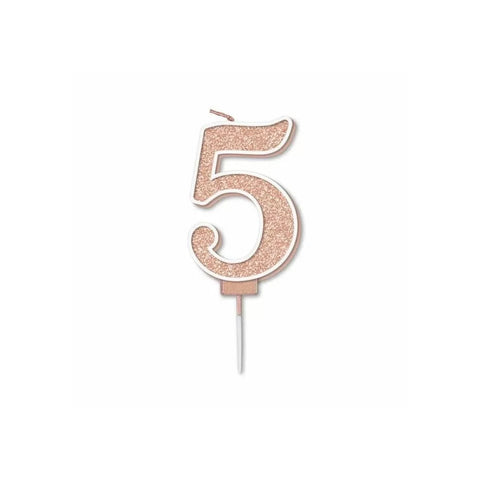 Rose Gold Sparkle Fizz Number Candle - 5