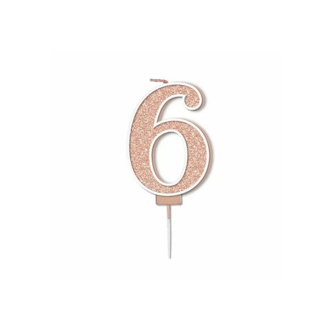 Rose Gold Sparkle Fizz Number Candle - 6