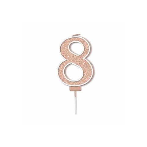 Rose Gold Sparkle Fizz Number Candle - 8