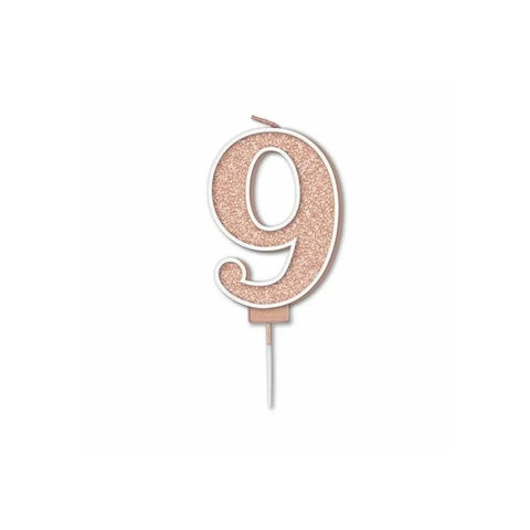 Rose Gold Sparkle Fizz Number Candle - 9