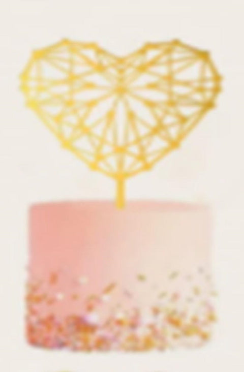Gold Heart Floral Patterned Cake Topper