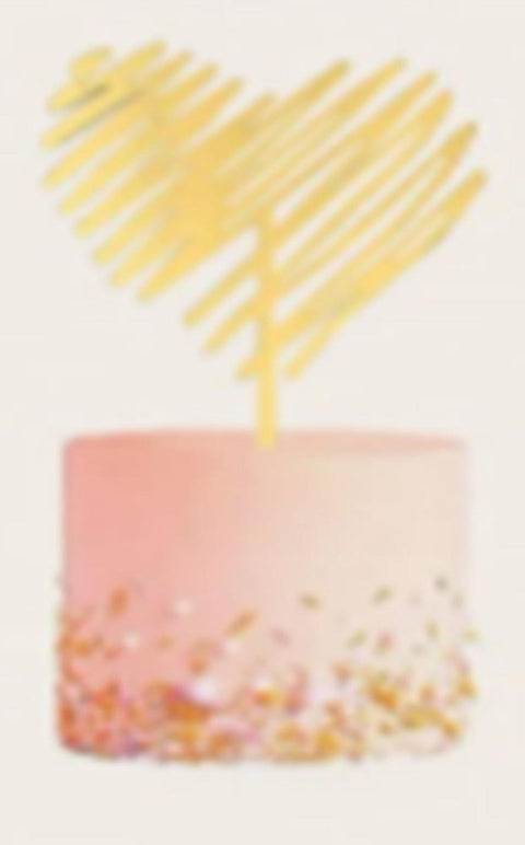 Gold Heart Scribbled Patterned Cake Topper