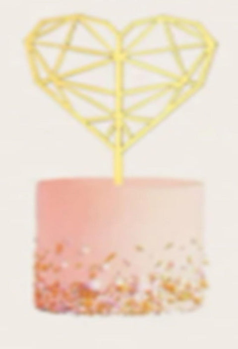 Gold Heart Geometric Patterned Cake Topper