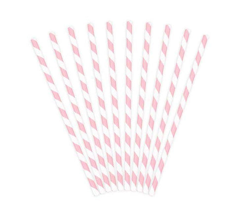 Light Pink and White Striped Paper Straws - 1x10