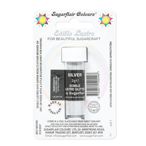 Sugarflair Edible Lustre Glitter - Silver 2g