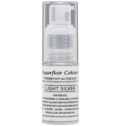 Sugarflair Powder Puff Glitter Dust Spray 10g Light Silver