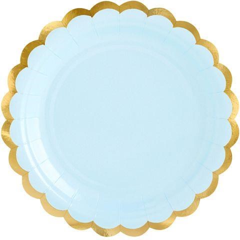 Light Blue and Gold Edge Scalloped Paper Plates (Pack of 6)