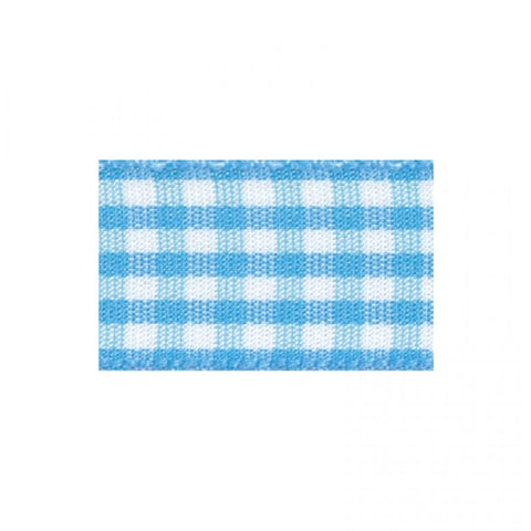 15mm x 20m Double Faced Poly Satin Ribbon Roll - Sky Gingham