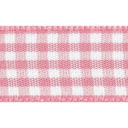 15mm x 20m Double Faced Poly Satin Ribbon Roll - Rose Gingham