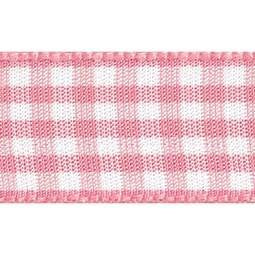 25mm x 20m Double Faced Poly Satin Ribbon Roll - Rose Gingham