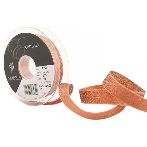 15mm x 20m Double Faced Poly Satin Ribbon Roll - Copper Lame