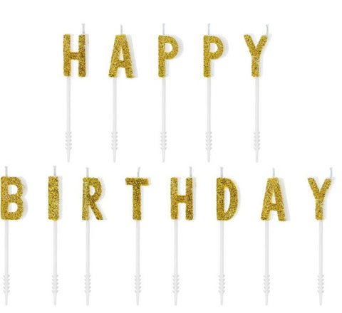 GOLD HAPPY BIRTHDAY PICK CANDLE 13PC