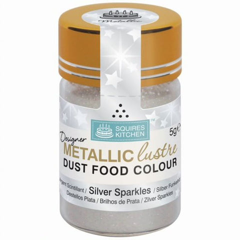 SK Designer Metallic Lustre Dust  Silver Sparkle – 5g  Premium Cake & Cupcake Decorating Powder, Edible Shimmer, Glitter, Food Safe, Perfect for Sugarcraft, Confectionery, and Baking