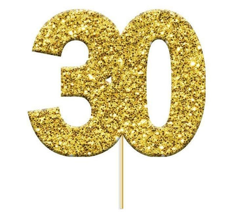 Glitter No.30 Gold Cup cake toppers 12pk