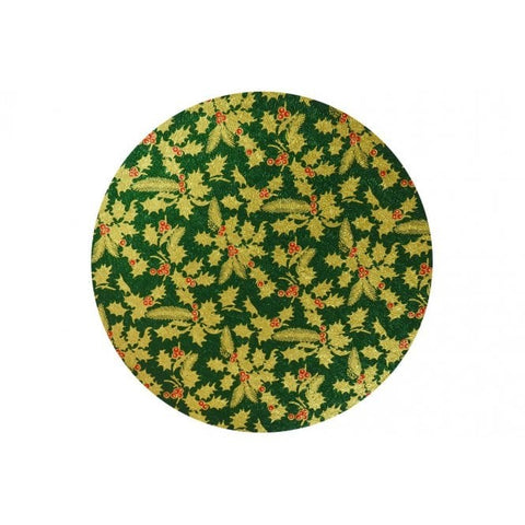 10" Round Christmas Cake Drum - Green Holly