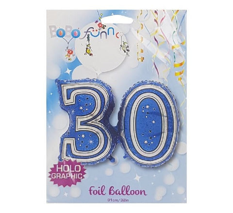 32" 30th Blue Foil Balloon