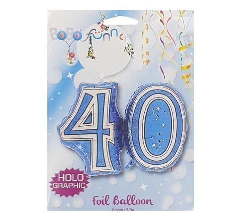 32" 40th Blue Foil Balloon