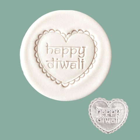 Happy Diwali  with Decorative Heart Cookie Fondant Biscuit Embosser Stamp