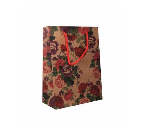 Brown Floral Paper Bag - 20x15x6cm