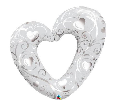 Silver and White Heart Supershape Balloon