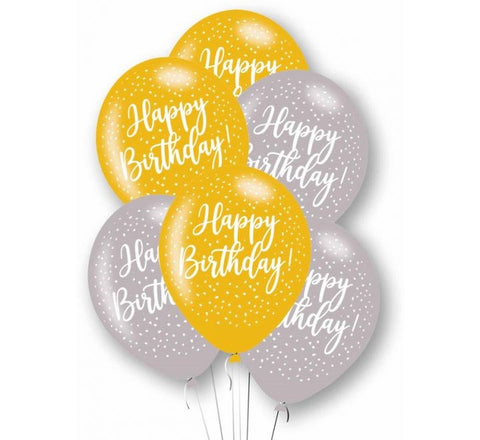 27cm Happy Birthday Latex Balloons (6pk)