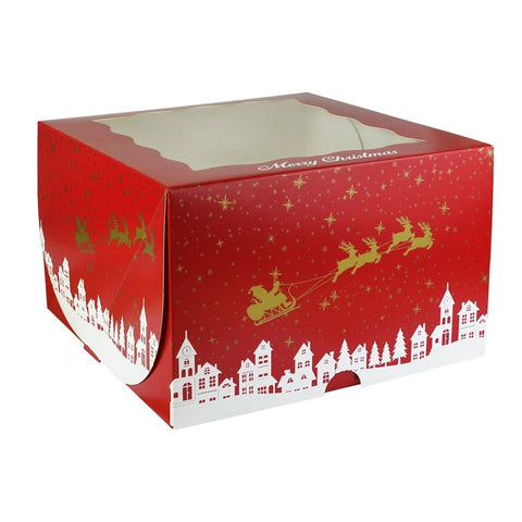 10" Red Merry Christmas Cake Box with Window